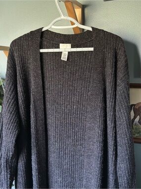 H&M Dark Charcoal Ribbed Open-Front Cardigan